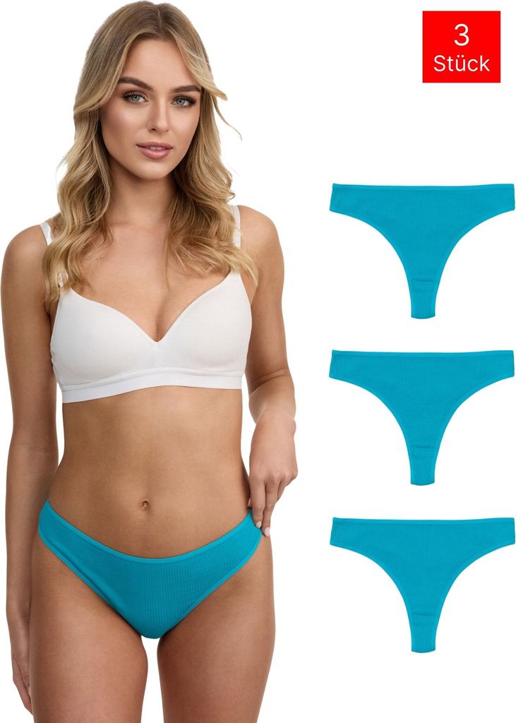 Tazzio Damen String 3er-Pack F933 (Türkis, L) Produktbild 