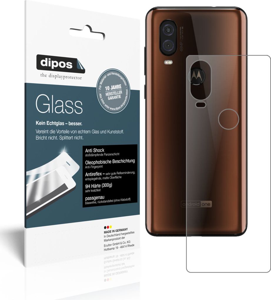 dipos I Panzerfolie matt passend für Motorola One Vision Rückseite Schutzfolie 9H Displayschutz-Folie (bewusst kleiner als das Glas, da dieses ge...
