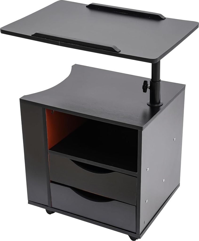 Funktioneller Drehbarer Nachttisch, Multifunktionales Bücherregal, Multifunktionales Nachtkästchen Computertisch für Haus, Schwarz
