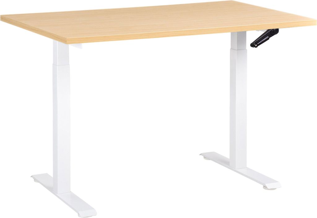 BELIANI Schreibtisch Hellbraun u. Weiß Melamin 120x60 cm Manuell Höhenverstellbar Rechteckig mit Kurbel Metallgestell Modern Büro Steh-Sitz Steh...