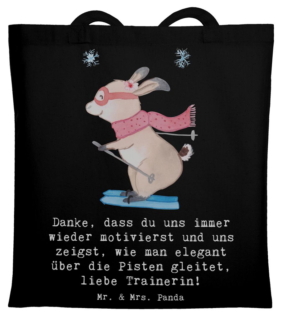 Mr. & Mrs. Panda Tote Bag Skifahren Trainerin Liebe - Schwarz - Geschenk, Unitasche, Jutebeutel, Sportart, Motivation, Winter, Skiunterricht, Stoff...