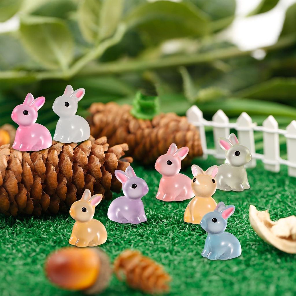 70x Lichtgevende Mini Konijntjes – Glow in the Dark Miniatur Beeldchen – Hars Kaninchen Dekoration für DIY, Ostern & Wohndekoration (7 Farben)