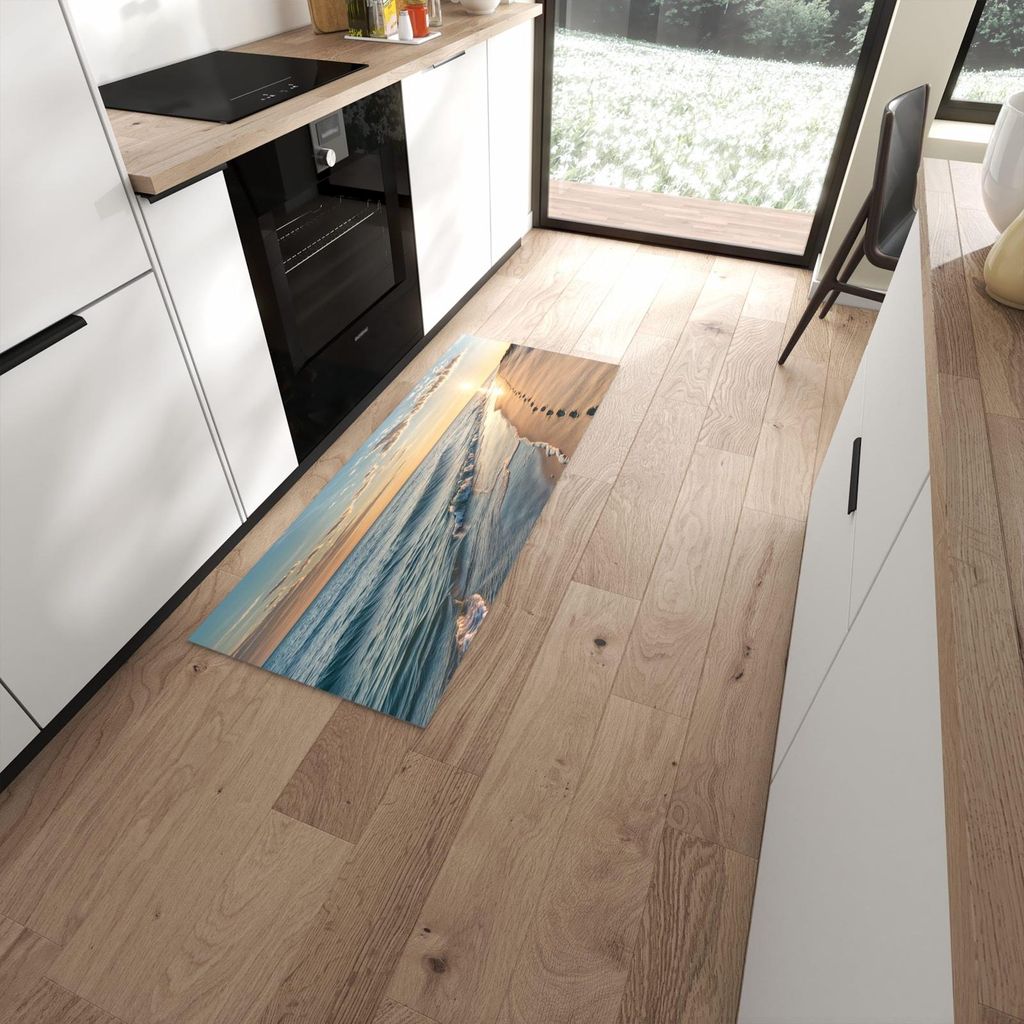 Küchenteppich 60x150cm rutschfest & abwischbar PVC Läufer - Strandspuren