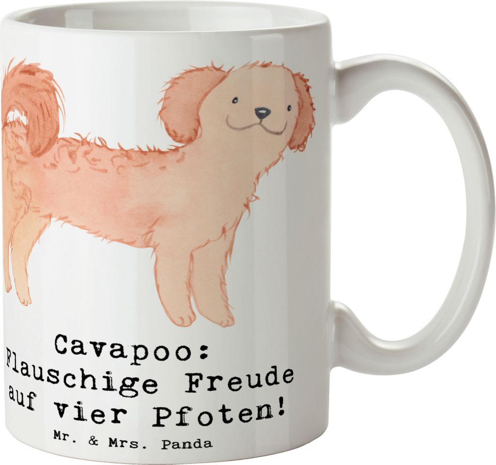 Mr. & Mrs. Panda Henkeltasse Cavapoo Flauschigkeit - Weiß - Geschenk, bedingungslose Liebe, charmantes Wesen, Teepott, Hund, hypoallergene Rasse, ...