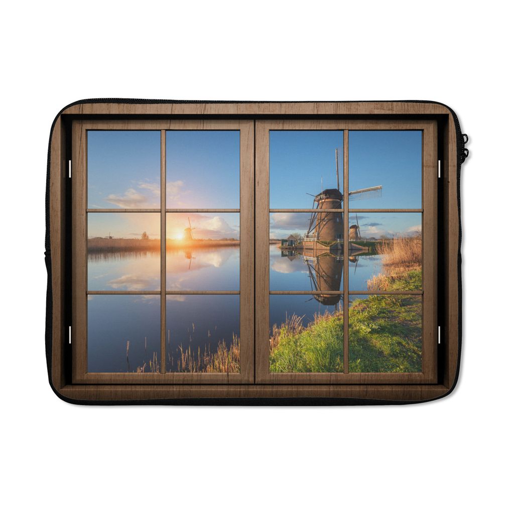 MuchoWow Laptop Hülle 14 ZollAussicht - Mühle - Sonnenuntergang Laptoptasche - Laptoptasche - Stoßsicher - Schutzhaube