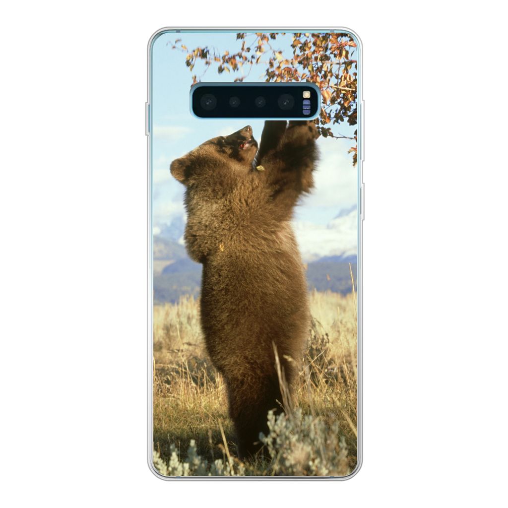 MuchoWow Handyhülle Schutzhülle Hülle für Samsung Galaxy S10 Lite Bär - Laub - Gras Silikon Softcase Handy Hülle - Schutz