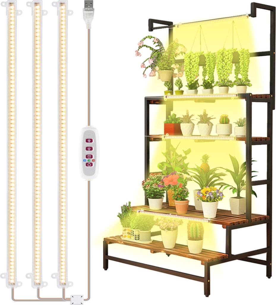 3 Stäbe Pflanzenlichtstreifen für Zimmerpflanzen Pflanzenlampe LED Pflanzenlicht Vollspektrum mit Ein-/Aus-Timer 5 Helligkeiten Wachstumslampenle...