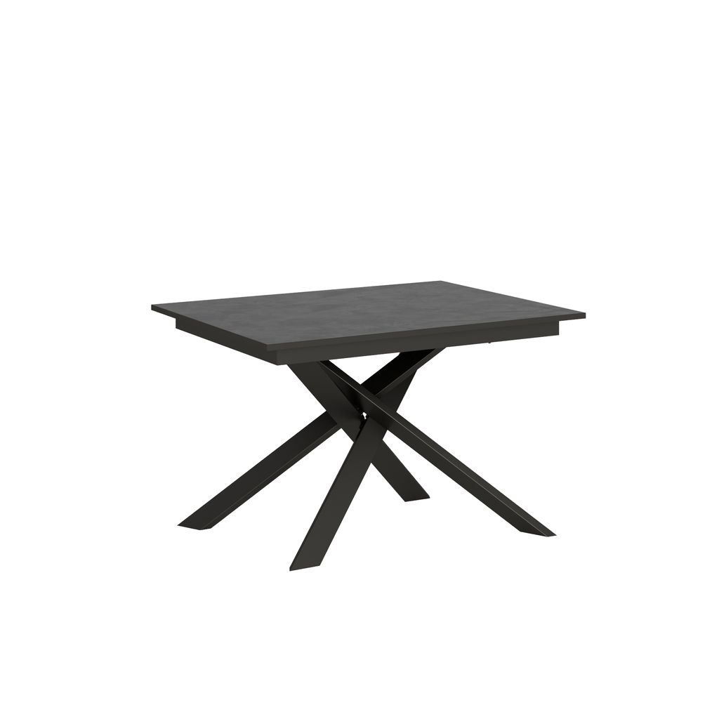 ITYHOME - Ausziehtisch 120/180x80 cm Ganty Effekt anthrazit gespachtelt mit Kante in Anthrazit Gestell und Füße Anthrazit