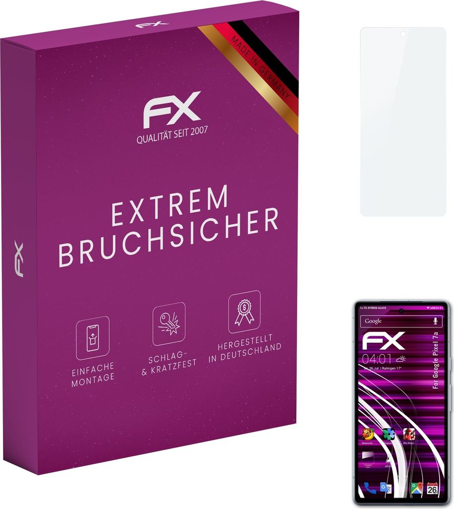 atFoliX FX-Hybrid-Glass Displayfolie kompatibel mit Google Pixel 7a Glasfolie