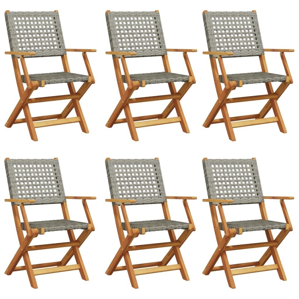 "2026 Aktion"Stuhl Terrasse - Gartenstühle 6er set - Balkonmöbel - Campingstuhl elegantes Design - Klappbar Grau Poly Rattan & Massivholz - 54x57...
