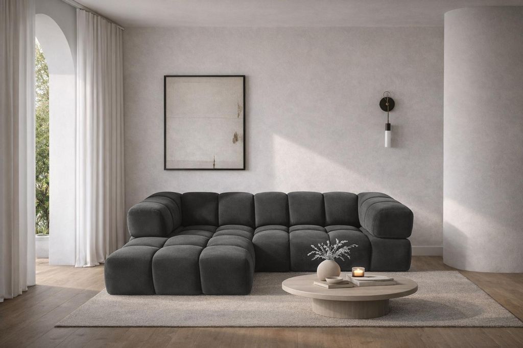 Kaiser Möbel Ecksofa L-Form Averro, stoff Bluvel, Schwarz, Links