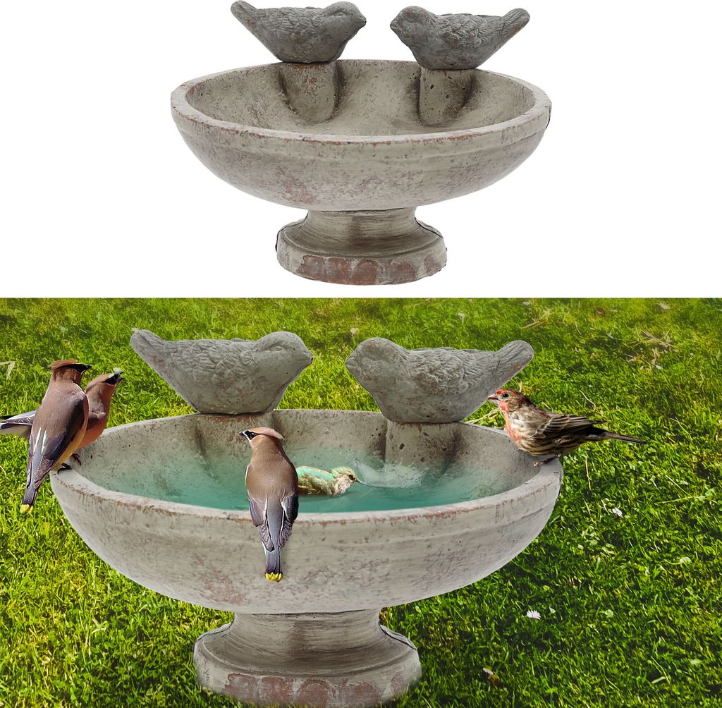 Vogeltränke mit zwei Vögeln Zement 25cm Vogeltränke Wasserbecken Vogelbad Vogelbecken Gartendekoration