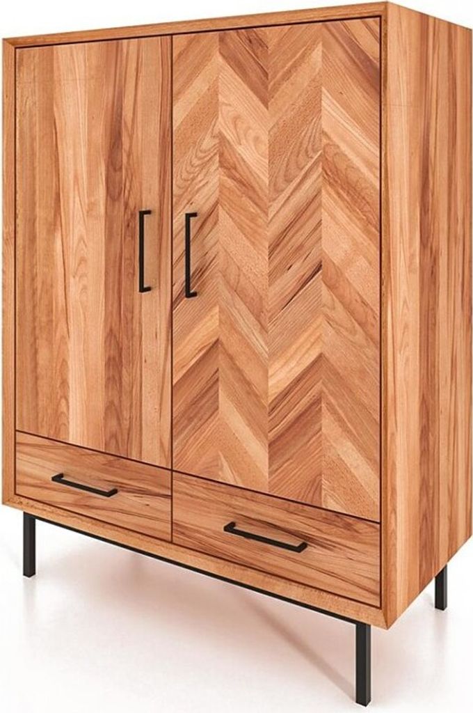 Kommode Seiba Kernbuche massiv 97x45x125 mit 2 Türen 2 Schubladen Fischgrät