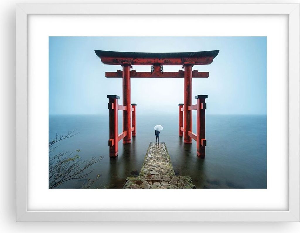 Gerahmtes Poster - Weißer Rahmen - Itsukushima-Jinja Tempel Regenschirm - 40x30 cm - Wand Bild - Wanddeko - Wandbilder - Wandposter - Bilderrahmen...