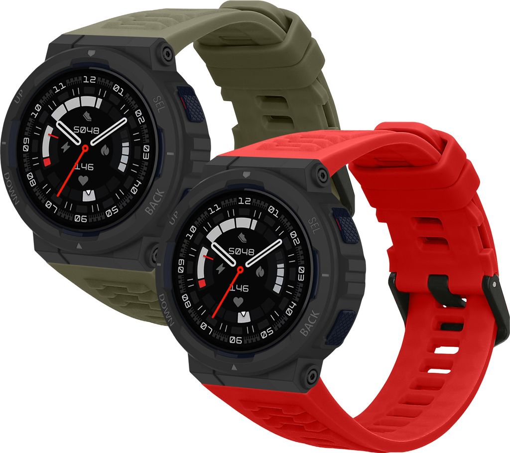 kwmobile 2x Uhrenarmband für Amazfit Active Edge (A2212) Armband - Fitnesstracker Band Set aus TPU Silikon - Ersatzarmband Smartwatch - Dunkelgrü...