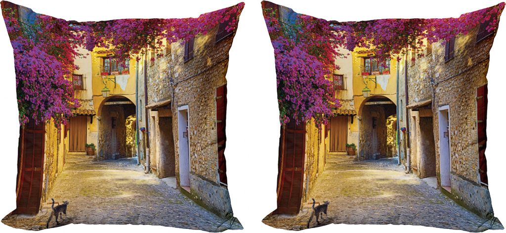 ABAKUHAUS europäisch Kissenbezug Set (2Stück), Historische Häuser Alley, doppelseitiges Digitaldruckdekor mit Reißverschluss, 50 cm, Fuchsia un...