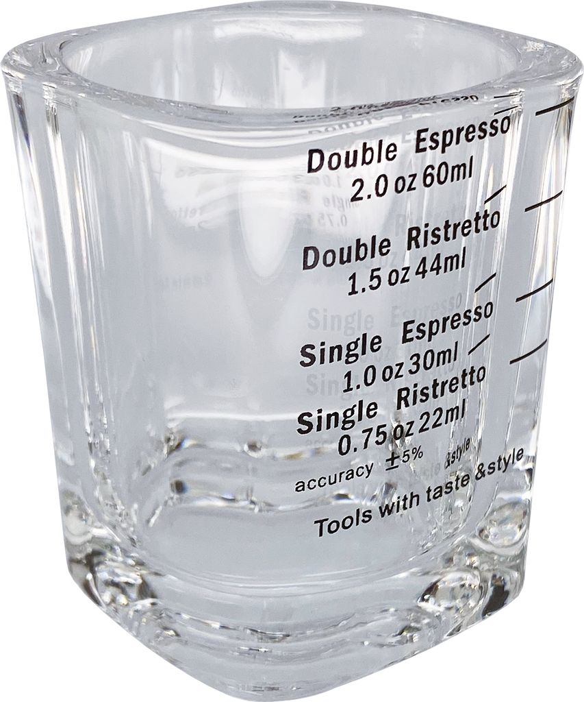 scarlet espresso | Shotglas »scala perfetta« Espressoglas 60 ml eckig mit schwarzer Skala zum Abmessen von Espressospezialitäten, Farbe:Transparent