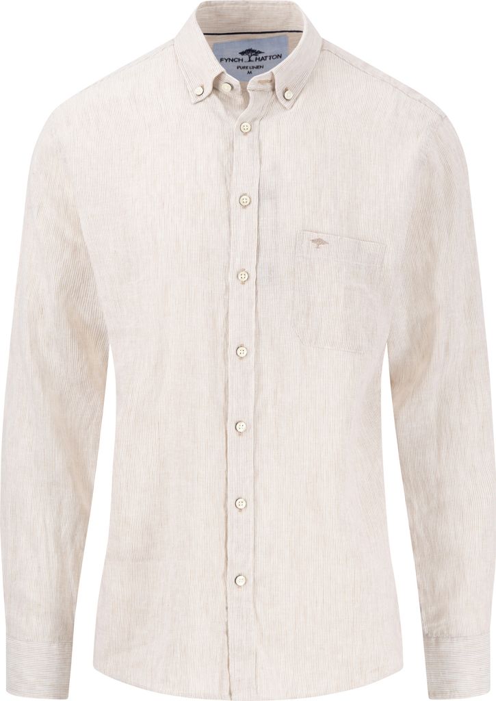Fynch-Hatton Hemd beige Leinen gestreift normale Passform