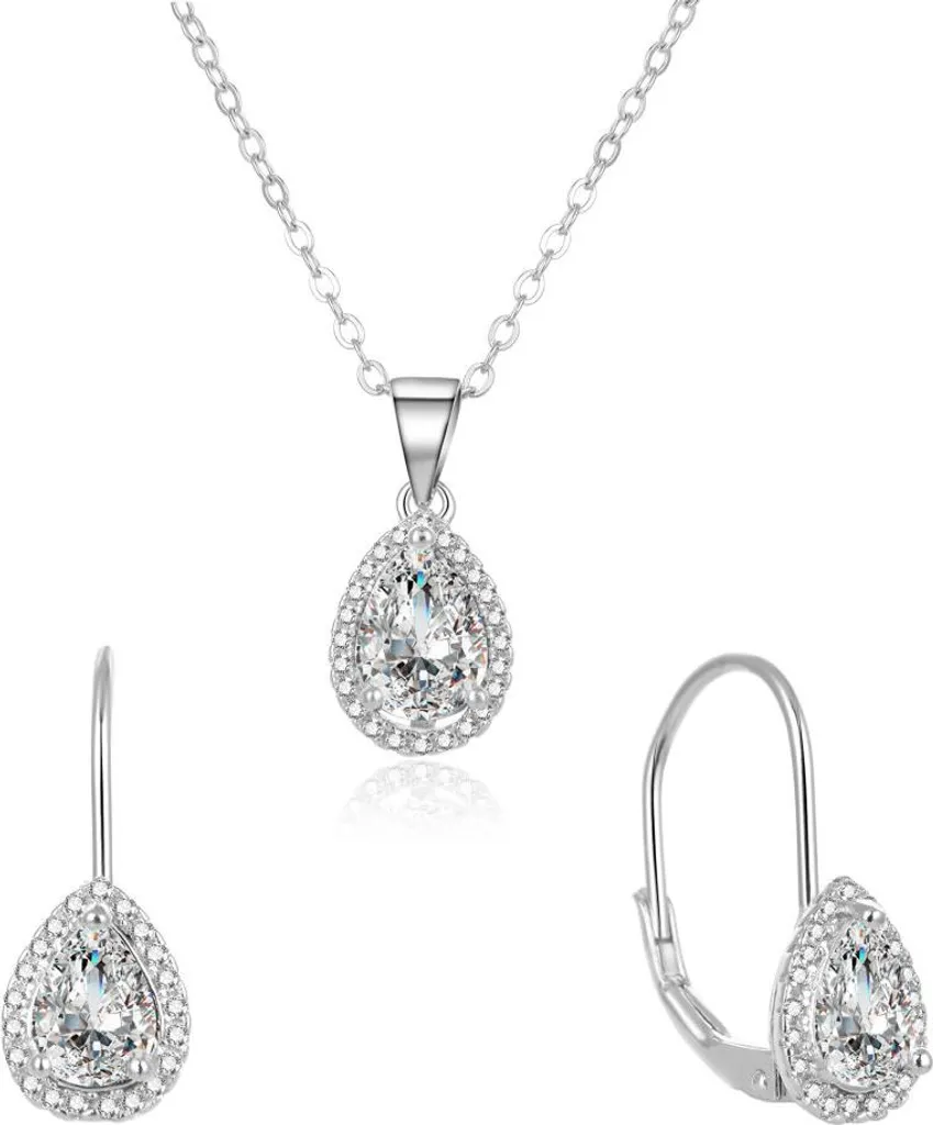 Bijoux de mariage parure collier et boucles zircons pour robe de soirée
