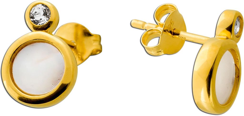 Perlmutt Ohrstecker Silber 18K vergoldet weiße Topase 0.12ct Perlmutt