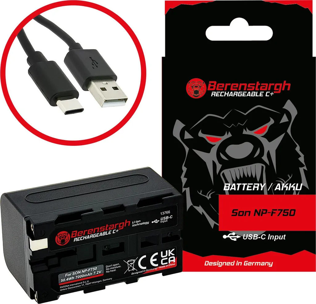 Batterie Berenstargh NP-F750 F330 avec port USB-C pour caméras Sony