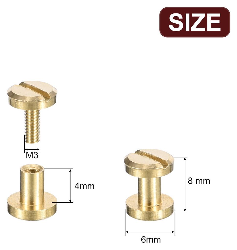 30er Pack Messing Chicago Schrauben, 4x6mm Flachkopf Schraubnieten fš¹r DIY Lederhandwerk Gš¹rtelriemen