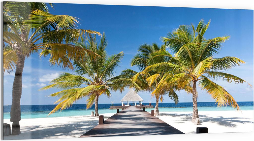 DEQORI Magnettafel Glas 100x50 cm 'Tropischer Strandaufgang' beschreibbar Whiteboard
