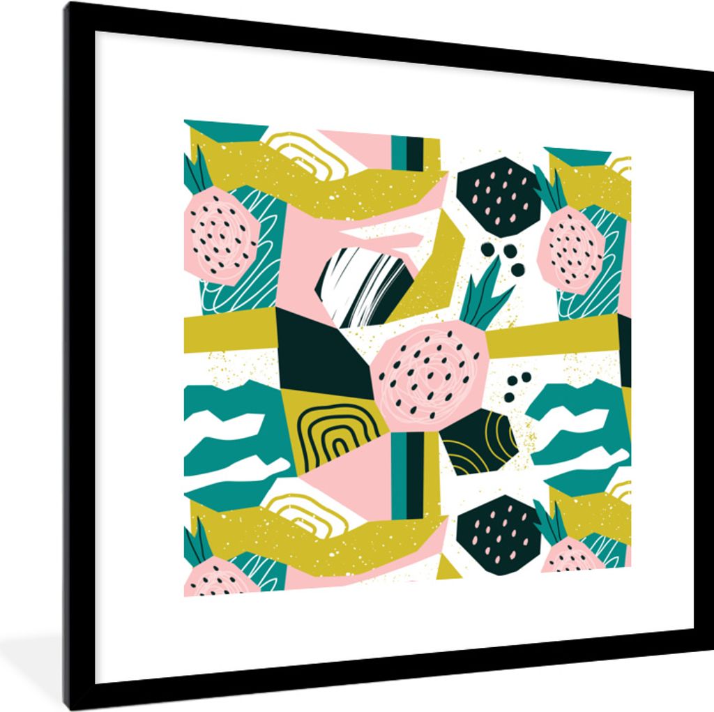 MuchoWow MuchoWow Gerahmtes Poster Erdbeere - Formen - Muster 40x40 cm - Poster mit zchwarzem Bilderrahmen - Poster - Plakat im Rahmen