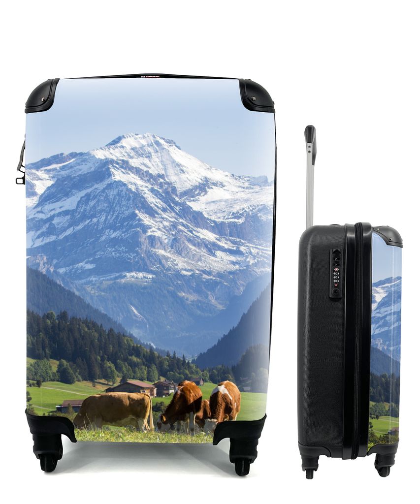 MuchoWow Koffer Handgepäck Trolley Rollkoffer Kleine Reisekoffer mit 4 Rollen - Kühe für die Alpen - Cabin Size < 55x40x23 cm & 55x40x20 cm - ...