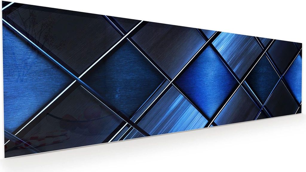 Glasbild 120x40cm in XXL für Wohnzimmer, Schlafzimmer Motiv Blaue Kacheln