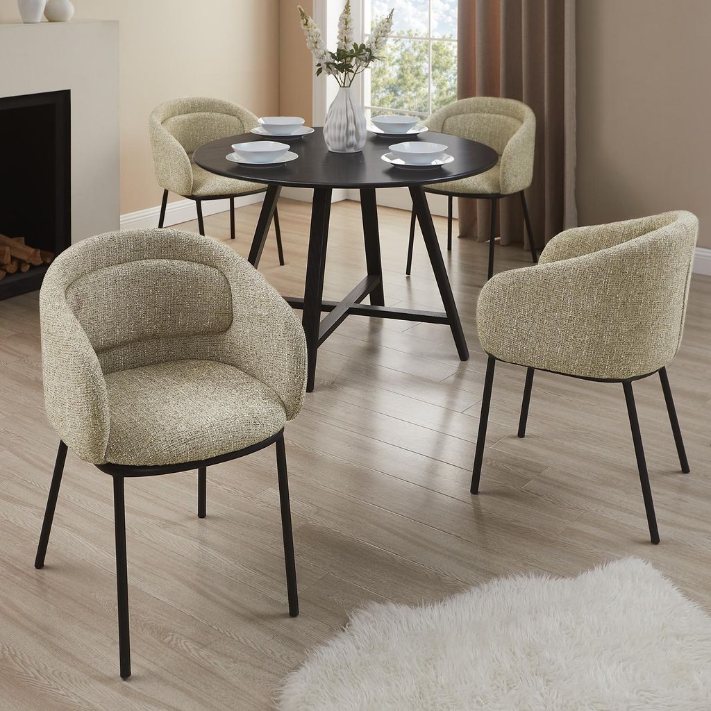 riess-ambiente Stilvoller Design Stuhl FLORENZ beige braun Strukturstoff schwarz Metall mit Armlehne Esszimmerstuhl Essstuhl