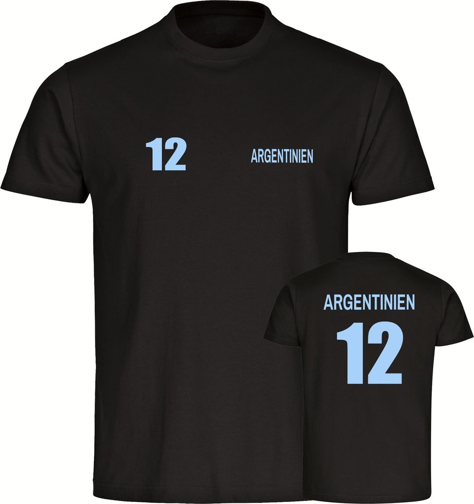 multifanshop Kinder T-Shirt - Argentinien - Trikot Nummer 12, schwarz, Größe 140