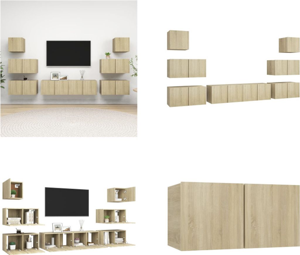 vidaXL 8 tlg. TV Schrank Set Sonoma Eiche Holzwerkstoff - TV-Schrank-Set - TV-Schrank-Sets - Hängendes TV-Schrank-Set - Hängende TV-Schrank-Sets