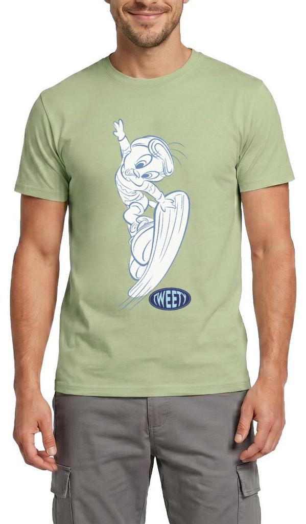 Spreadshirt Looney Tunes Tweety Mit Snowboard Männer T-Shirt, XXL, Sage