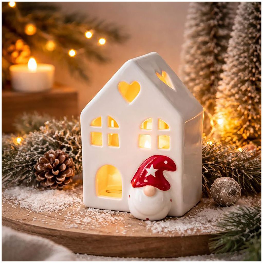 LED Winterhaus mit Weihnachtsmann