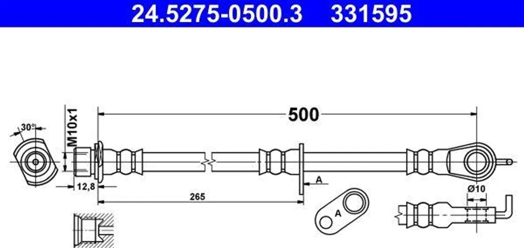 Flexible de frein arrière compatible Aygo - Tuyau hydraulique ATE 215 mm