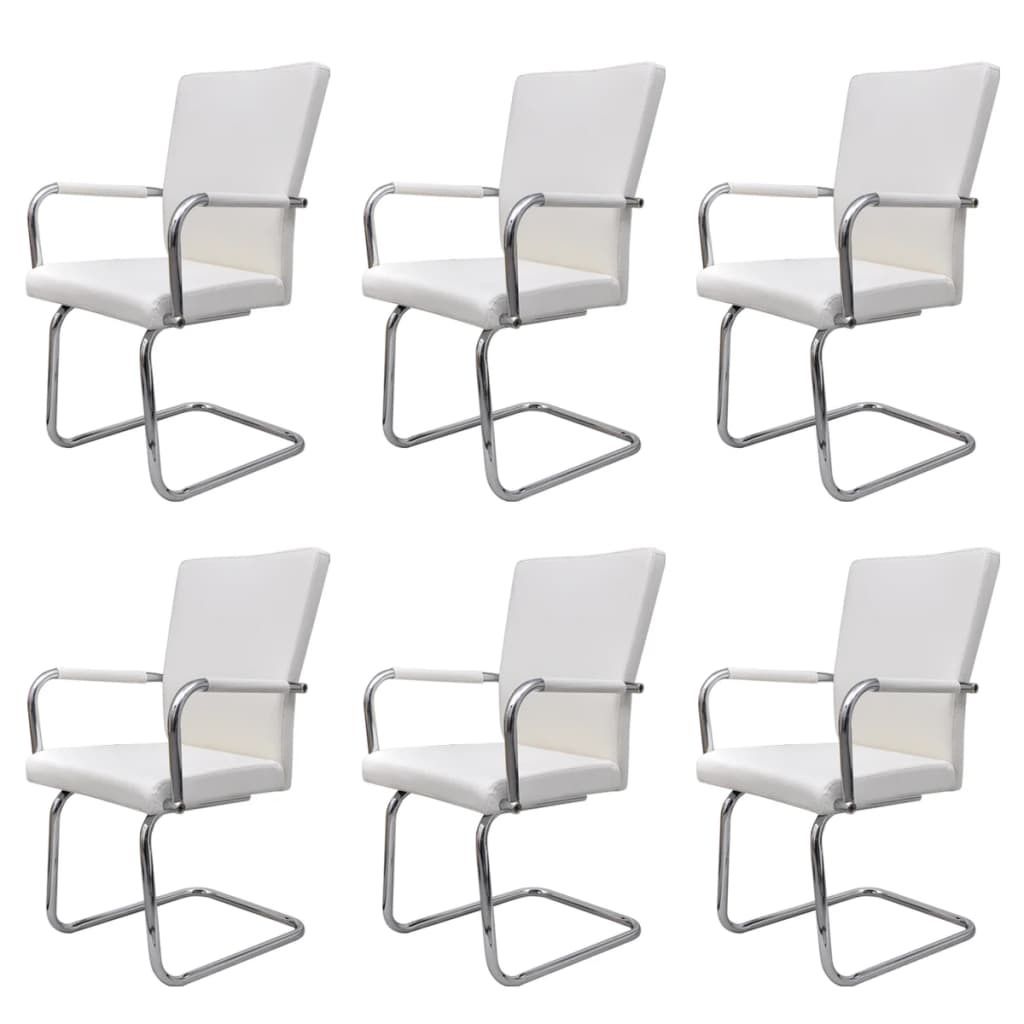 vidaXL Freischwinger 6 Stk. Weiß Kunstleder