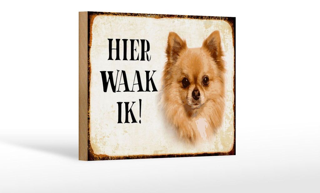 Holzschild Spruch 18x12 cm holländisch Hier Waak ik Produktbild 