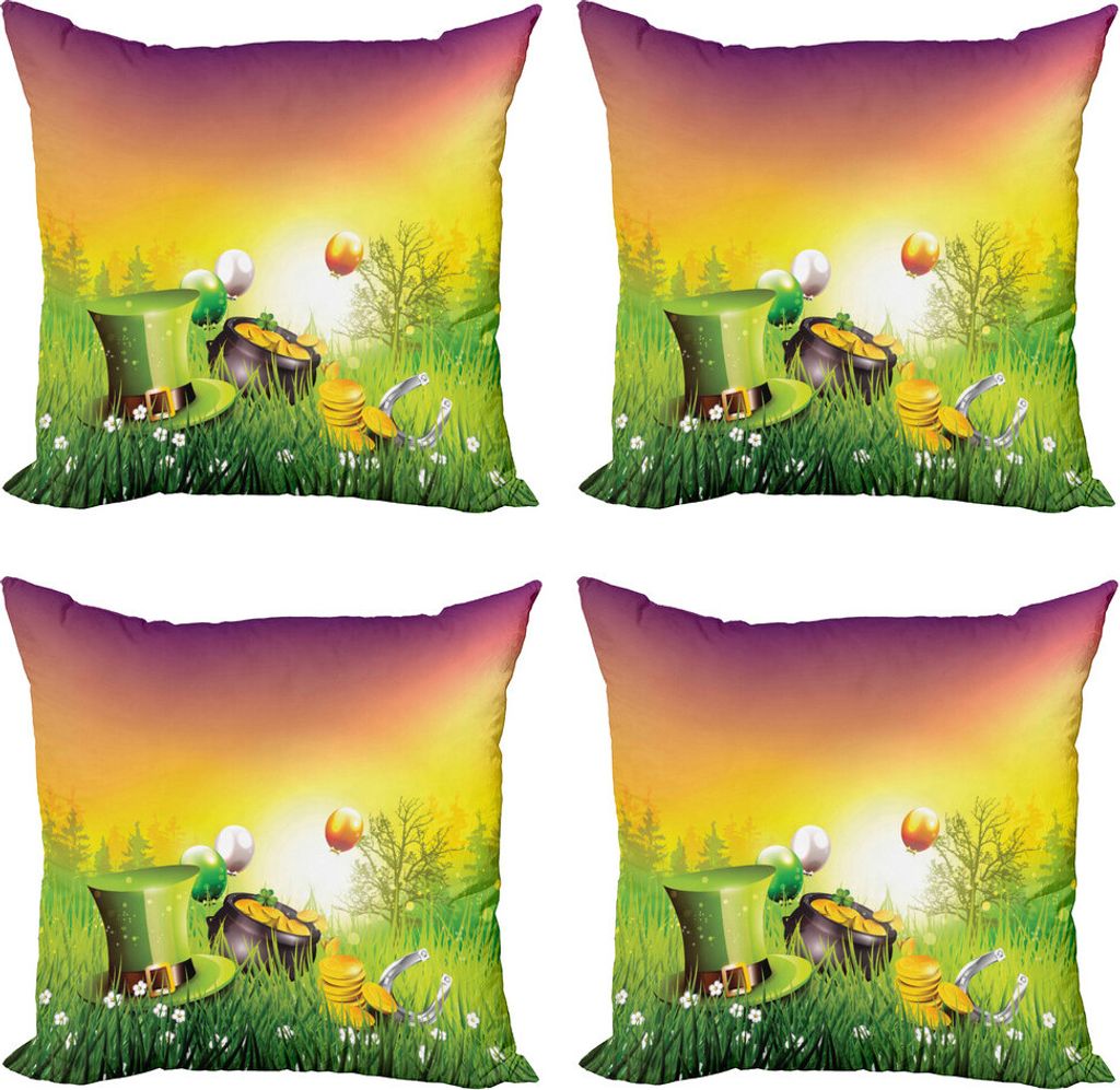 ABAKUHAUS St. Patrick Tag Kissenbezug Set (4 Stück), Balloons Hat Gold-, Moderner Doppelseitiger Digitaldruck, 40 cm x 40 cm, Grün, Lila und Gelb