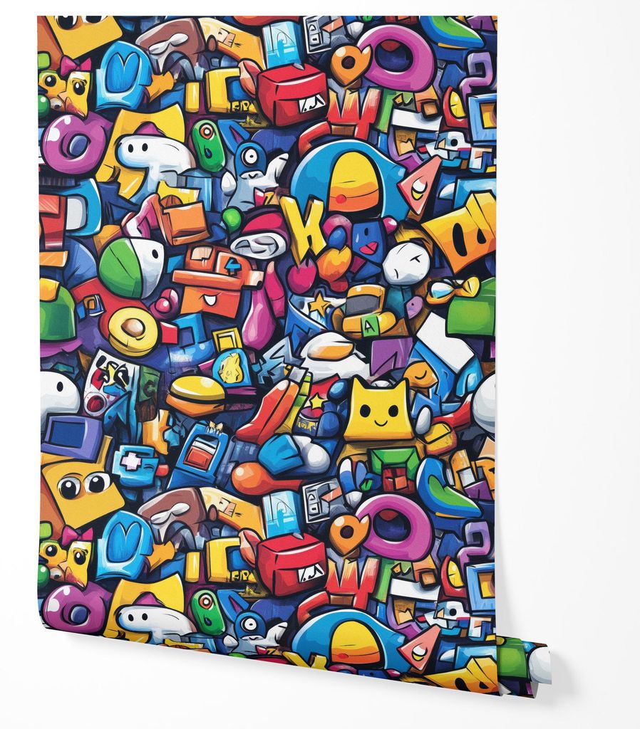Vliestapete Bunt Cartoon Graffiti Doodle Kinderzimmer Wohnzimmer 2x2,5 Bunt