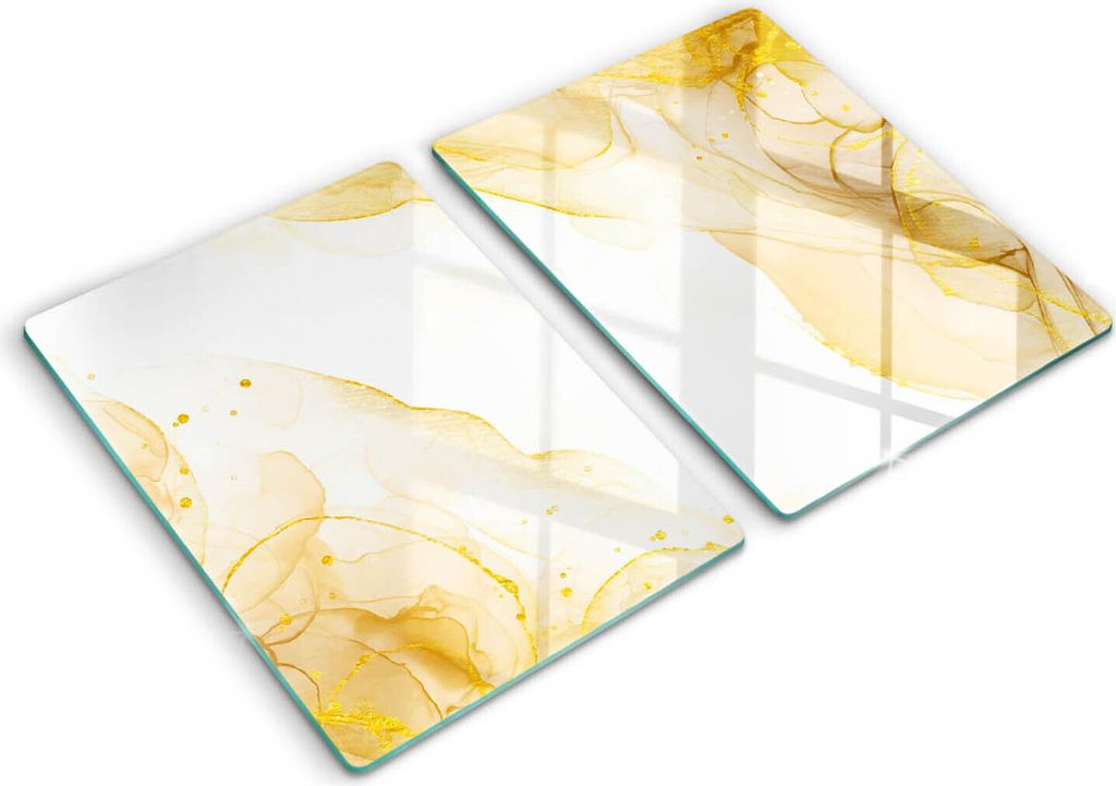 Glasschneideplatte - Herdabdeckplatte - 2x40x52 cm -Schneidebrett - Spritzschutz - Goldene Abstraktion