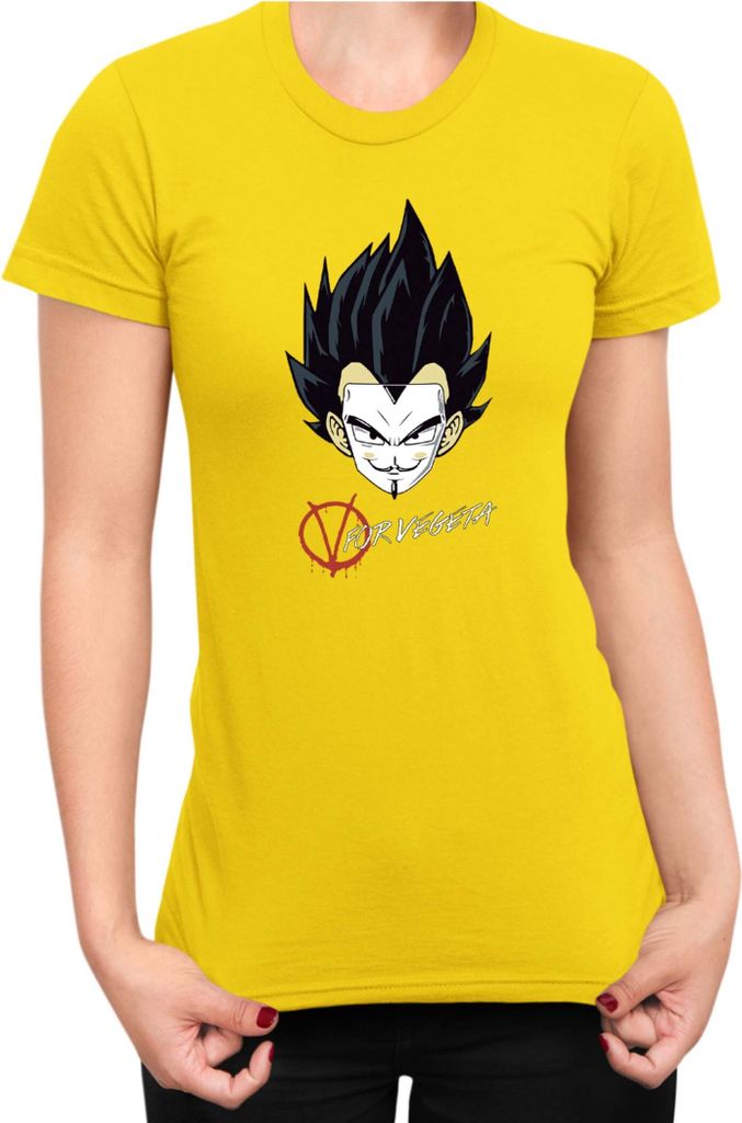 Damen T-Shirt Dragon Anime Manga Ball Z V For Vegeta, Lady XL / Gelb