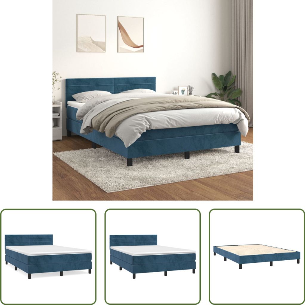 The Living Store Boxspringbett mit Matratze Dunkelblau 140x190 cm Samt