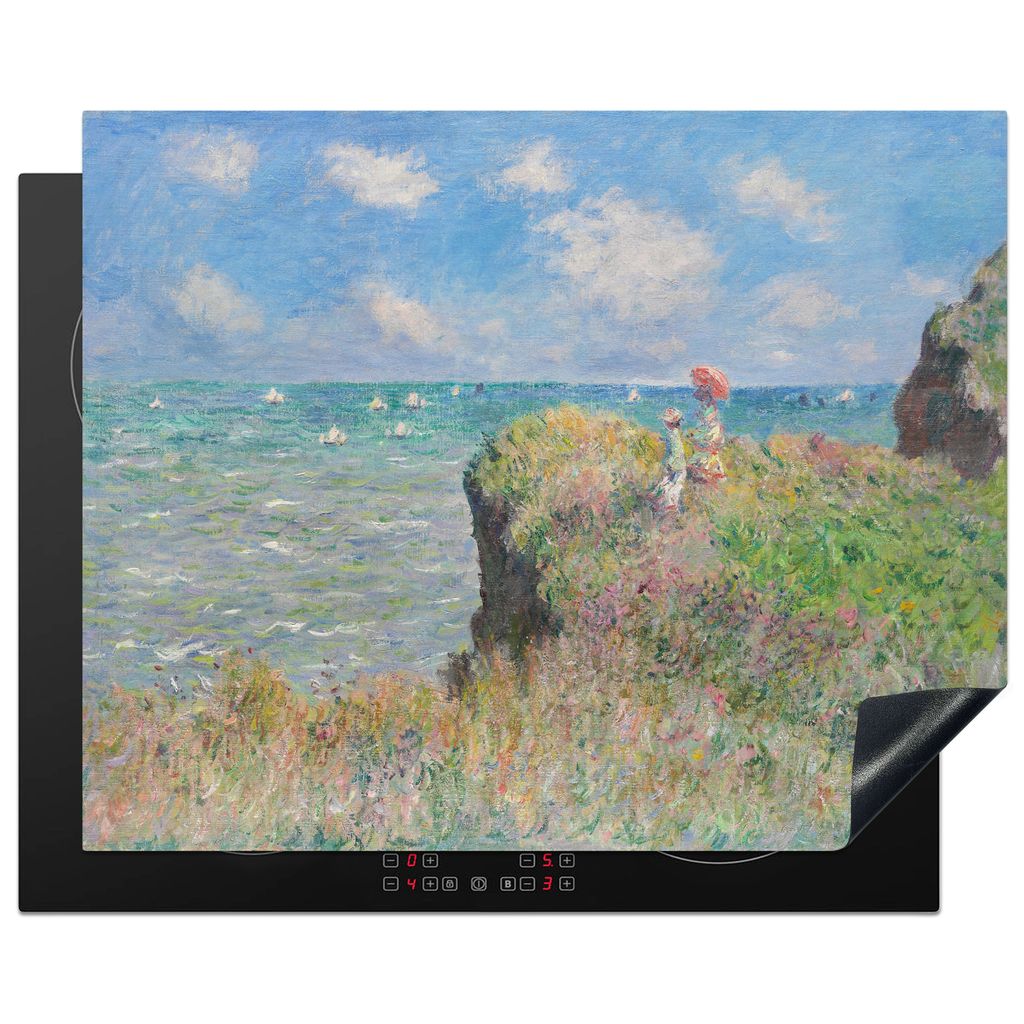 KitchenYeah Herdabdeckplatte Spaziergang an den Klippen von Pourville - Gemälde von Claude Monet , 65x52cm, Küche Deko, Glaskeramikkochfeld Her...