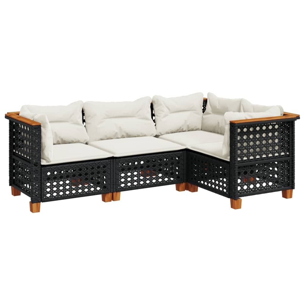 "SALE 2026" 4-tlg. Garten-Lounge-Set - elegantes Design - Sitzgruppe/Gartengarnitur - mit Kissen Schwarz Poly Rattan - Terassenmöbel DEMöbel417630