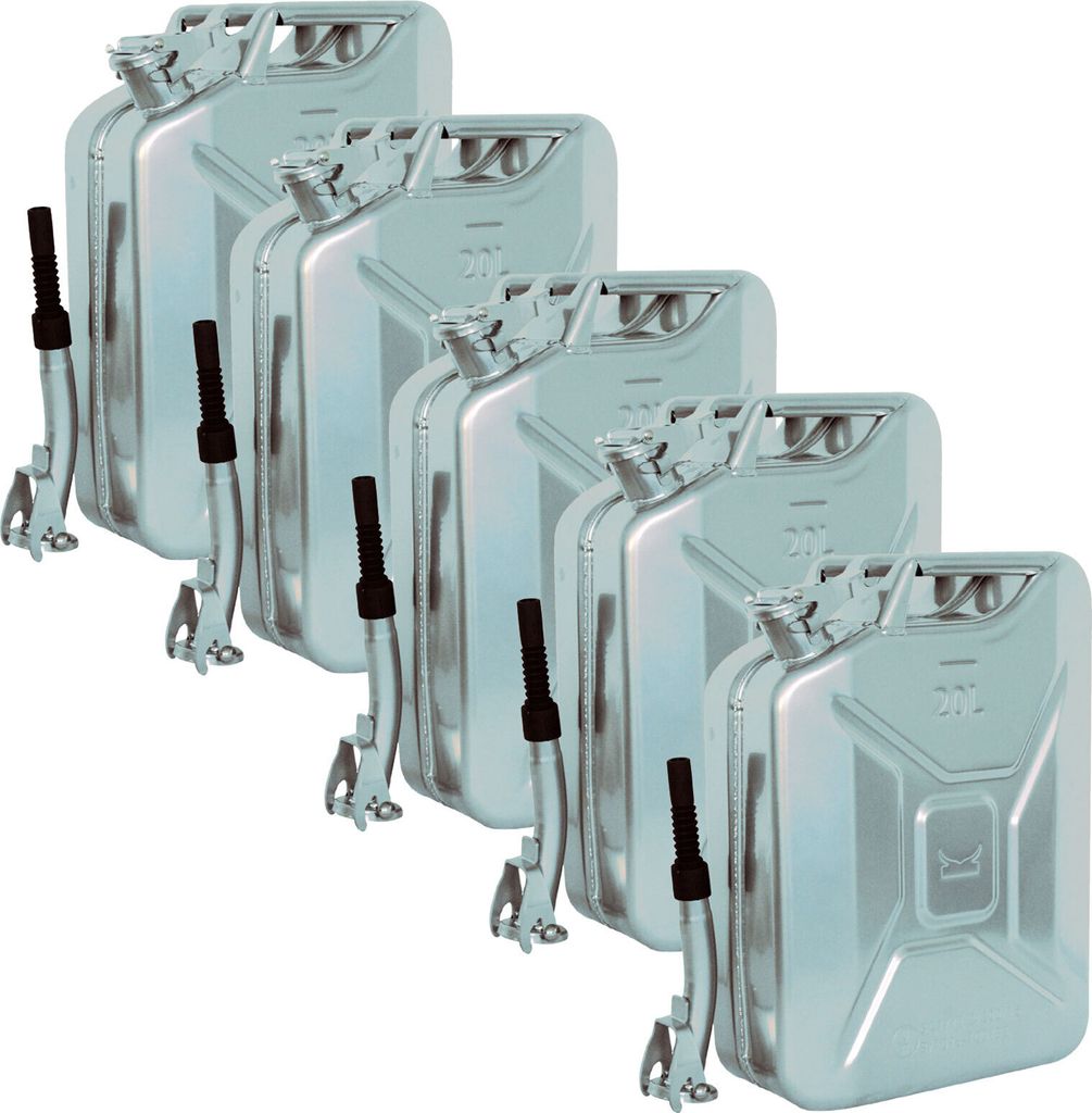 5x Metallkanister silber 20 Liter inkl. Ausgießer + Halter Produktbild 