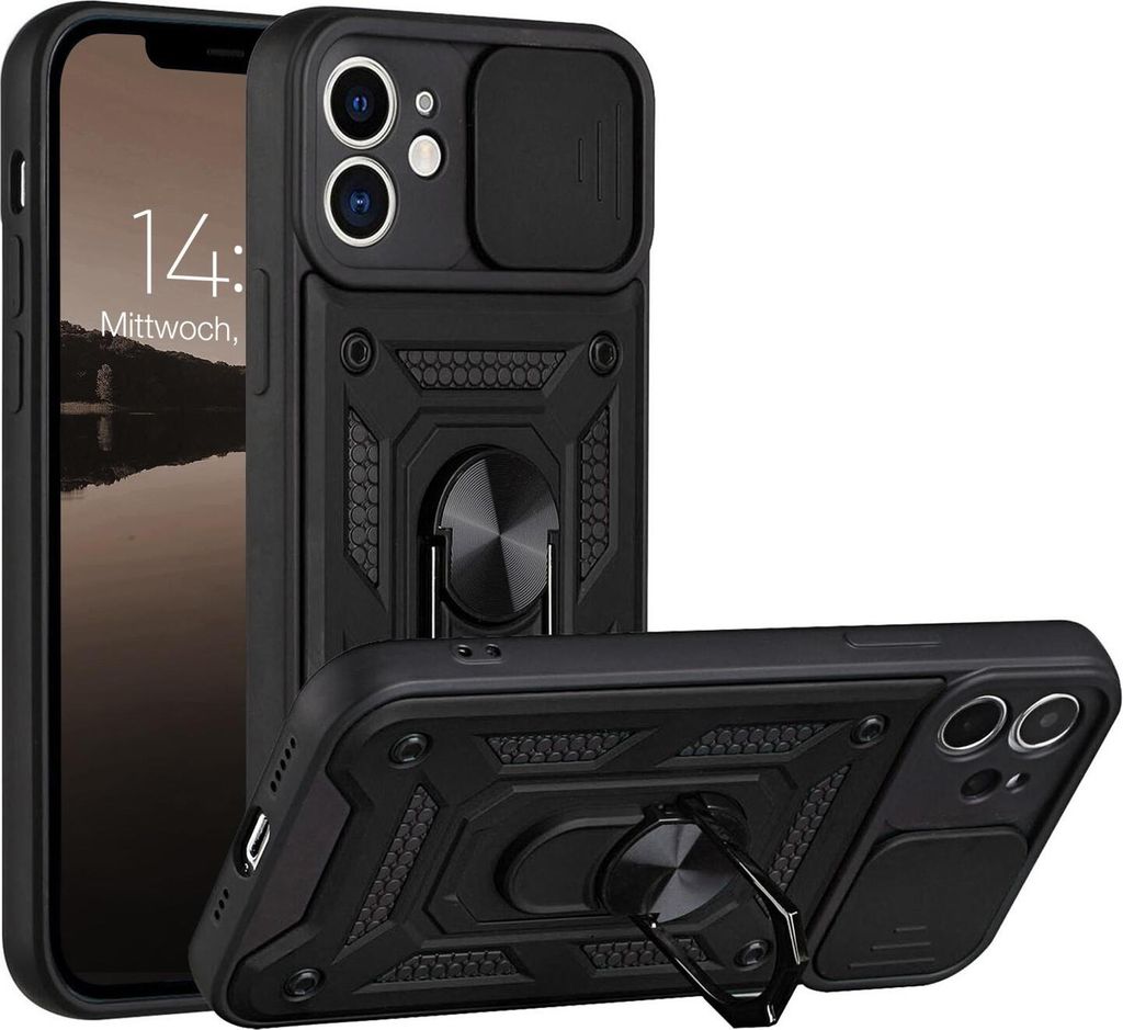 Armor Handyhülle für Apple iPhone 12 Kameraschutz Handy Panzer Case Cover Schutzhülle Outdoor Farbe: Schwarz
