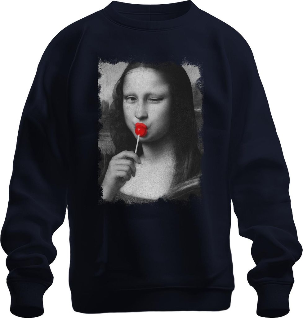 Mona Lisa Lutscher Pop Art Renaissance Parodie Retro Vintage Cool Uni Sweatshirt Pullover, Navy, XL