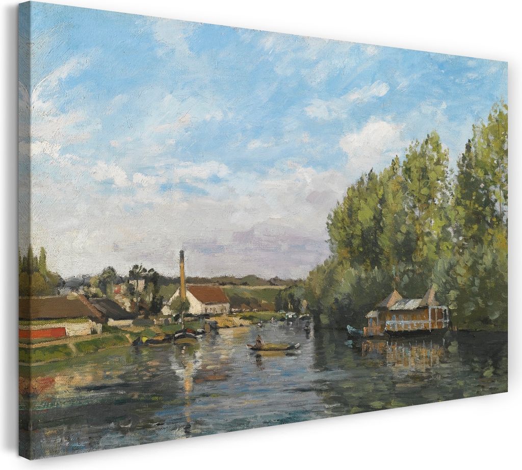 Leinwandbild (120x80cm): Camille Pissarro - LA SEINE À PORT-MARLY, echter Holz-Keilrahmen inkl. Aufhänger, handgefertigt in Deutschland