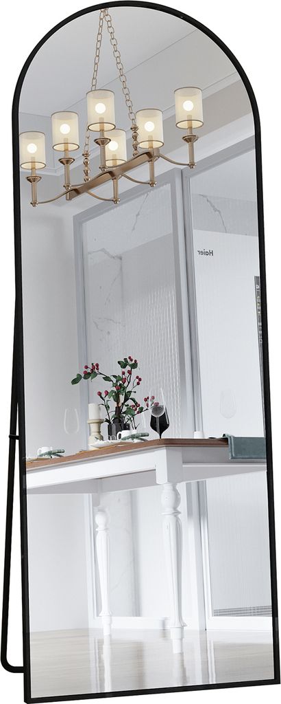 Ganzkörperspiegel 162 x 53 cm, freistehend, zur Wandmontage oder Wandbefestigung, großer Standspiegel mit schwarzem Aluminiumrahmen für Wohn- od...